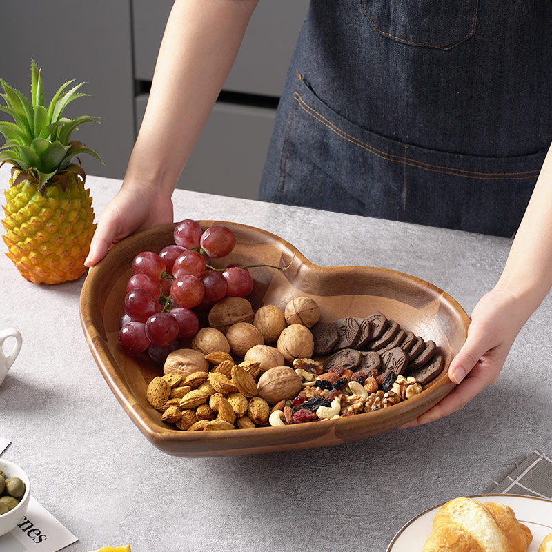 Woodsun Plate Tray Wood Bowls Food Fruit Heart Shaped Wooden Platter